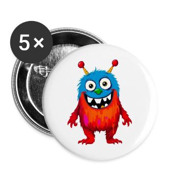 Bunte Monsterkunst - Niedlicher & verspielter Charakter - Buttons groß 56 mm (5er Pack) - Weiß - Vorne
