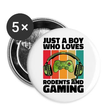 Gamer und Nagetiere: Videospiele und agile Abenteuer - Buttons groß 56 mm (5er Pack) - Weiß - Vorne