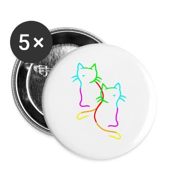 80er 90er Retro Vintage Regenbogen Katzen Katze - Buttons groß 56 mm (5er Pack) - Weiß - Vorne