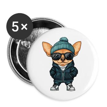 Chihuahua Hund Cool Comic - Buttons groß 56 mm (5er Pack) - Weiß - Vorne