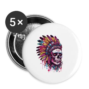 Crâne indien - Lot de 5 grands badges (56 mm) - blanc - Devant