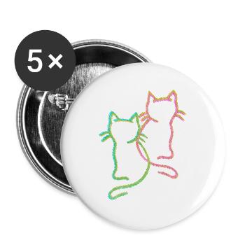 80er 90er Retro Vintage Katzen Katze Kätzchen - Buttons groß 56 mm (5er Pack) - Weiß - Vorne
