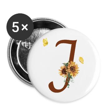Letter j Sunflower Butterfly - Buttons large 2.2''/56 mm (5-pack) - white - Front