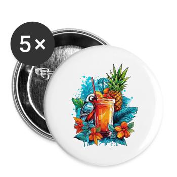 Sommer Cocktail Ananas Papagei Blumen Urlaub Kunst - Buttons groß 56 mm (5er Pack) - Weiß - Vorne