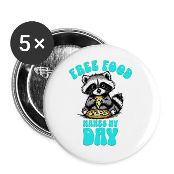 Free Food Makes My Day Waschbär racoon Shirt - Buttons groß 56 mm (5er Pack) - Weiß - Vorne