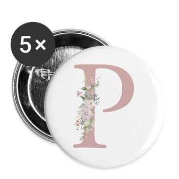 P Monogramme, Floral, Personnalisable - Lot de 5 grands badges (56 mm) - blanc - Devant
