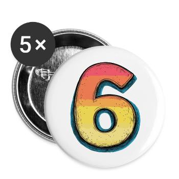 6 Zahl Bunt - Buttons groß 56 mm (5er Pack) - Weiß - Vorne