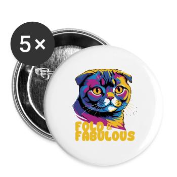 Fold & Fabulous — Scottish Fold Cat Design - Lot de 5 grands badges (56 mm) - blanc - Devant