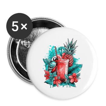 Sommer Cocktail Ananas Papagei Blumen Urlaub Kunst - Buttons groß 56 mm (5er Pack) - Weiß - Vorne