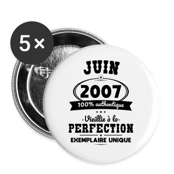 18th Birthday - June 2007 Perfection - Buttons large 2.2''/56 mm (5-pack) - white - Front