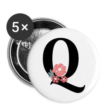 Lettre q fleurs minimalistes - Lot de 5 grands badges (56 mm) - blanc - Devant
