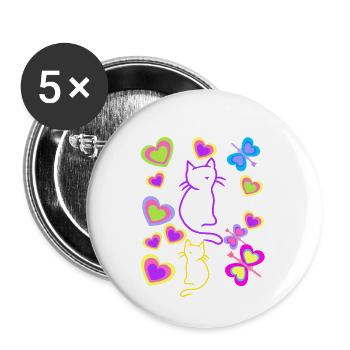 80s 90s Retro Cat Cats Kids Child Vintage - Buttons large 2.2''/56 mm (5-pack) - white - Front