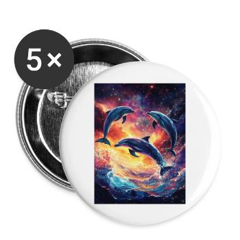Dolphin Ocean Galaxy Space Space Dolphins - Buttons large 2.2''/56 mm (5-pack) - white - Front