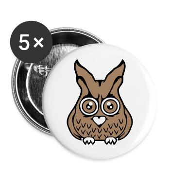 Eule Vogel Uhu guckt gruselig große Horror Augen - Buttons groß 56 mm (5er Pack) - Weiß - Vorne