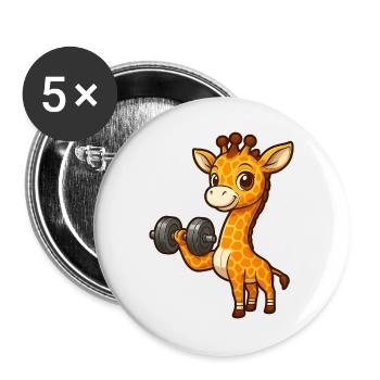 Girafe Entraînement Mignon Dessin Animé Fitness Haltère - Lot de 5 grands badges (56 mm) - blanc - Devant