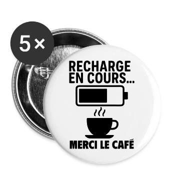 Recharge café en cours - Lot de 5 grands badges (56 mm) - blanc - Devant