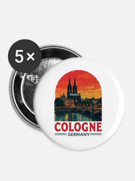 Cologne Germany – Stadtbild Design - Buttons groß 56 mm (5er Pack) - Weiß