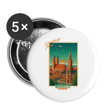 Munich Vintage Travel Illustration - Germany - Buttons large 2.2''/56 mm (5-pack) - white - Front