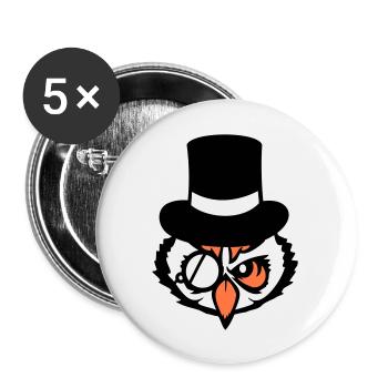 Sir Owl Top Hat Monocle Glasses Rich Mr. - Buttons large 2.2''/56 mm (5-pack) - white - Front