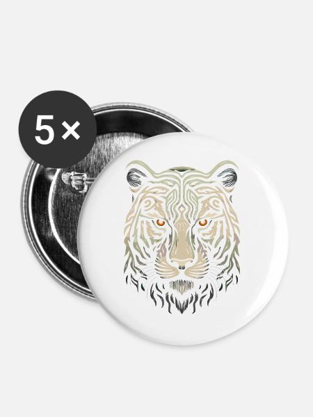 Weißer Tigerkopf - Buttons groß 56 mm (5er Pack) - Weiß