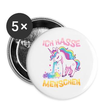 Ich Hasse Menschen Einhorn Kotzt Regenbogen Lustig - Buttons groß 56 mm (5er Pack) - Weiß - Vorne