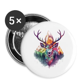 Deer Deer Antlers Animal Nature Forest Wilderness Mountains - Buttons large 2.2''/56 mm (5-pack) - white - Front