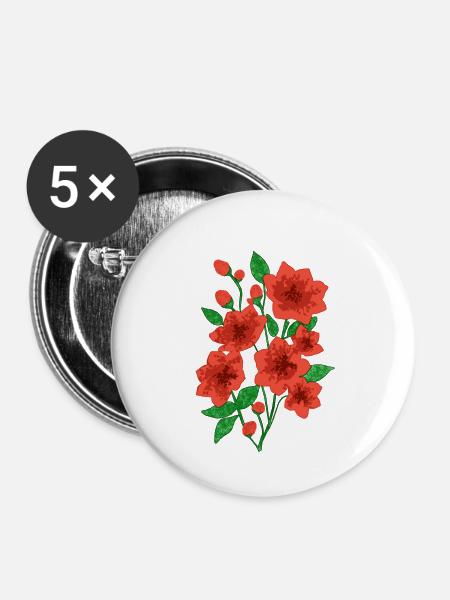 Blühende Anmut : Dunkelrosa Blüten - Buttons groß 56 mm (5er Pack) - Weiß
