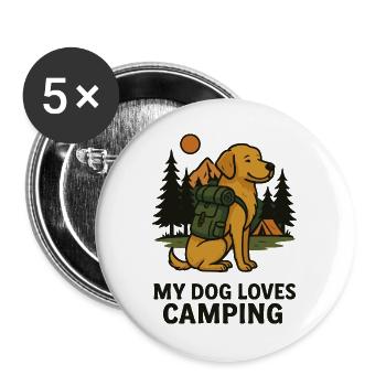 MY DOG LOVES CAMPING - Buttons groß 56 mm (5er Pack) - Weiß - Vorne