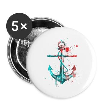 Anker Aquarell Splash Bunt Kunst Matrose Seemann - Buttons groß 56 mm (5er Pack) - Weiß - Vorne