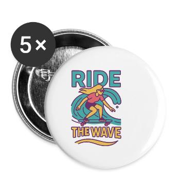 Surfen & Scrollen Thema T-Shirt - Buttons groß 56 mm (5er Pack) - Weiß - Vorne