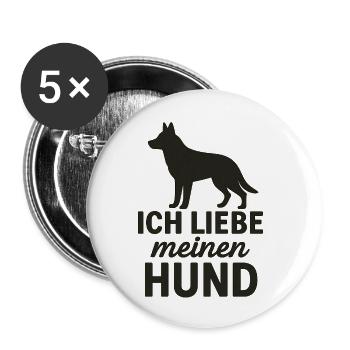 Ich liebe meinen Hund 2 - Buttons groß 56 mm (5er Pack) - Weiß - Vorne