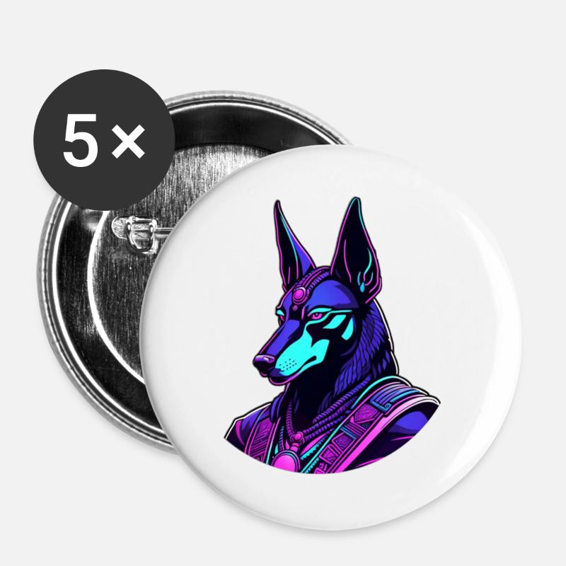 Futuristic Anubis in neon look - Buttons large 2.2''/56 mm (5-pack) - white