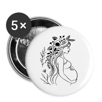 Schwangere Frau - Boho, personalisierbar - Buttons groß 56 mm (5er Pack) - Weiß - Vorne