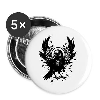 Stylized crow – mystical black and white motif - Buttons large 2.2''/56 mm (5-pack) - white - Front