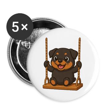 Chien de dessin animé Rottweiler mignon sur la balançoire - Lot de 5 grands badges (56 mm) - blanc - Devant