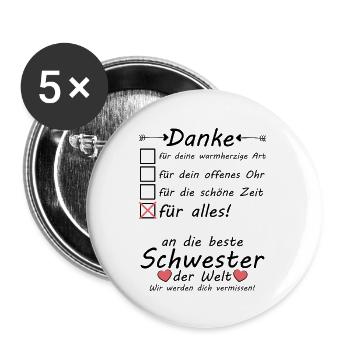 Schwester zieht aus Auszug Danke zum Abschied - Buttons groß 56 mm (5er Pack) - Weiß - Vorne