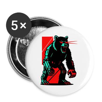 Mecha Techno Bär - Buttons groß 56 mm (5er Pack) - Weiß - Vorne