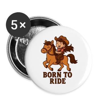 Cavalière au galop Born to ride - Lot de 5 grands badges (56 mm) - blanc - Devant