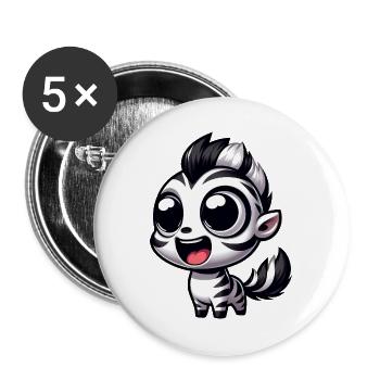 Kawaii Zebra Cartoon for Kids and Parents Safari - Buttons large 2.2''/56 mm (5-pack) - white - Front