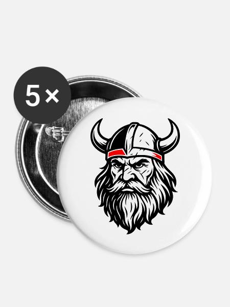 Wikinger Helm Odin - Buttons groß 56 mm (5er Pack) - Weiß