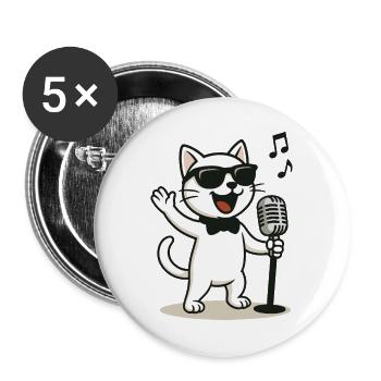 Rock'n'Roll Kitty - Buttons groß 56 mm (5er Pack) - Weiß - Vorne
