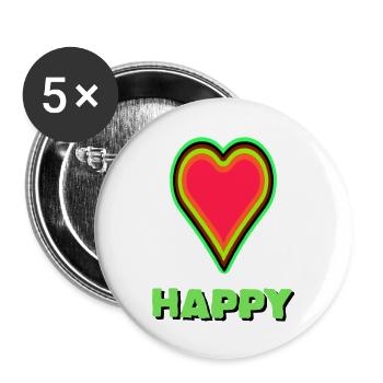 LEBENDIGE Herzgrafik mit Neon-Umrahmung - Buttons groß 56 mm (5er Pack) - Weiß - Vorne