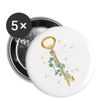 Golden Key with Eucalyptus Branch Motif - Buttons large 2.2''/56 mm (5-pack) - white - Front