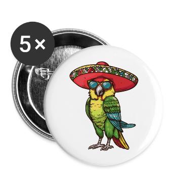 Perroquet Bande Dessinée Drôle Sombrero - Lot de 5 grands badges (56 mm) - blanc - Devant