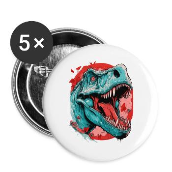 T-Rex Dinosaure Dino Tyrannosaurus Rex - Lot de 5 grands badges (56 mm) - blanc - Devant