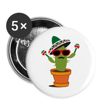Funny cactus with sombrero and maracas - Buttons large 2.2''/56 mm (5-pack) - white - Front