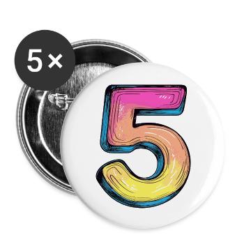 5 Zahl Comic - Buttons groß 56 mm (5er Pack) - Weiß - Vorne
