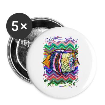 Colorful Fish Watercolor on Ocean Background - Buttons large 2.2''/56 mm (5-pack) - white - Front