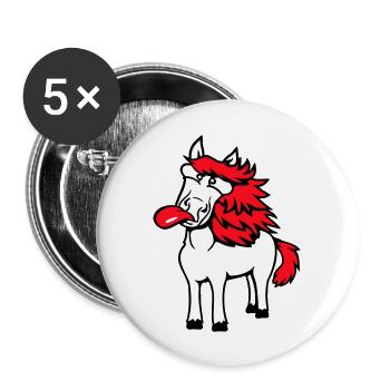 Pferd Verrückt Zunge rausstrecken komisch albern - Buttons groß 56 mm (5er Pack) - Weiß - Vorne