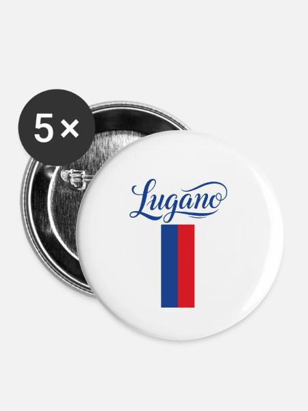 Lugano Stadtflagge Stilvoll Design - Buttons groß 56 mm (5er Pack) - Weiß